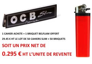 Promo 50 cahiers OCB slim + 50 briquets Belflam