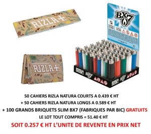 RIZLA Natura 50 cahiers courts + 50 cahiers longs + 100 briquets BX7 offerts