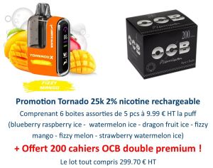 Promotion 6 btes Tornado 25K + 200 OCB dbl premium gratuits